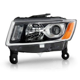 AKKON - Fits 2014 2015 2016 JEEP Grand Cherokee [Halogen Type] Projector Chrome Headlight Headlamp Driver Left Side Replacement