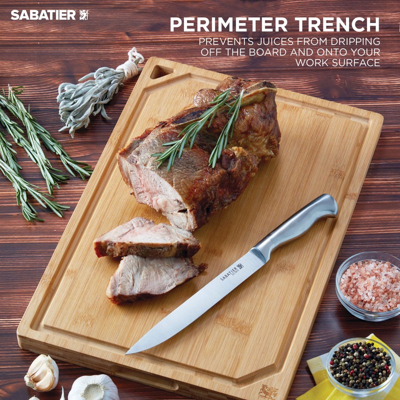 Sabatier Extra-Large Bamboo Cutting Board with Juice Trench & Handles,