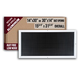 Fits 14x30 and 30x14 Duct Opening | Aluminum Eggcrate Return Air Grille | Low Noise & High Air Flow, Rust Proof Vent Cover Grill for Sidewall & Ceiling | White | Outer Dimensions: 15.75" X 31.75"