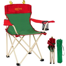YOUNG WOOD Portable Camping Chair Beach Chair Outdoor Foldable Chair, Included Mesh Cup Holder & Safety Lock to Avoid Pinch Hand, Suitable for Christmas, Camp, Party, with Carrying Bag, Ages 2 to 7