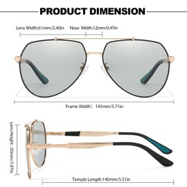 SIPHEW Photochromic Sunglasses Men's Stylish Large Frame UV400 Protection Comfort Fitting Nose Pads Ideal for Bathing Enthusiasts and Drivers, gold