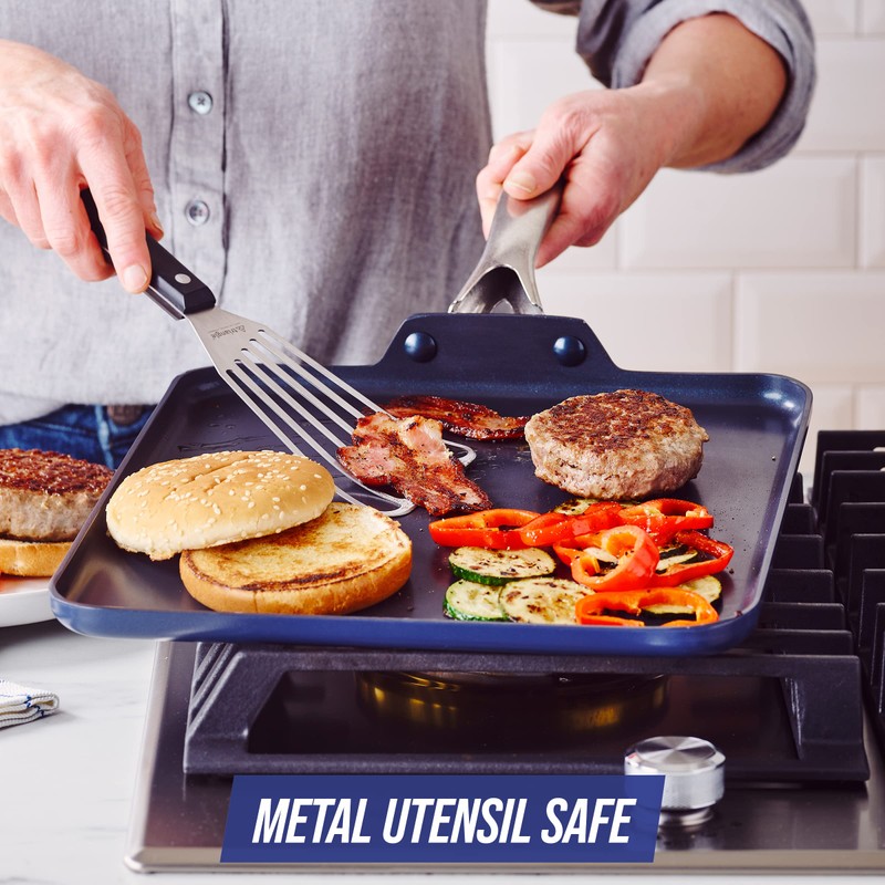 Blue Diamond 11" Nonstick Square Griddle Pan, Non Toxic PFAS-Free