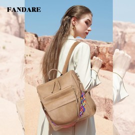 FANDARE Retro Backpack Women's 3 in 1 Handbag Girls School Bag Waterproof Shoulder Bag School Backpack Casual Daypacks for Commuting Travel Campus Sports School Bag Backpacks Durable PU, khaki,