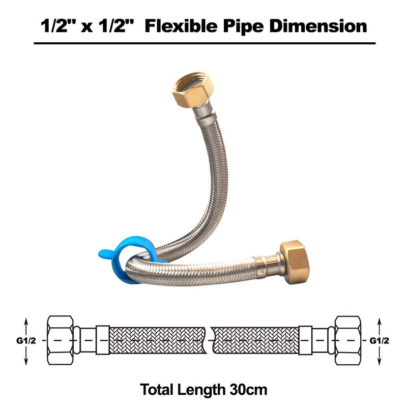 Pack of 2 Flexible Pipe Stainless Steel Braided Hose for