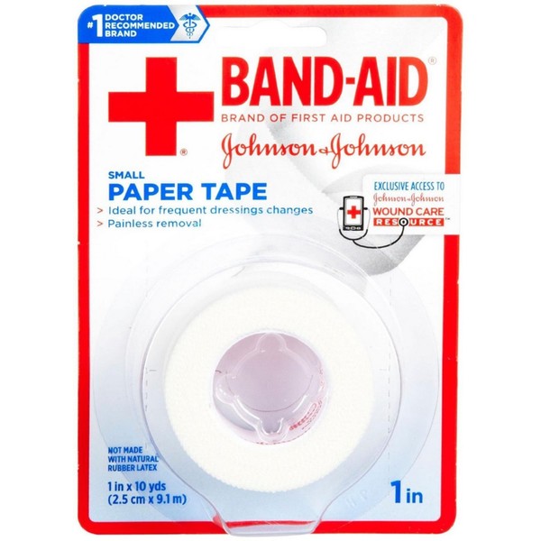 JOHNSON & JOHNSON BAND-AID First Aid Paper Tape 1 Inch X 10 Yards 10 Yards (Pack of 9)