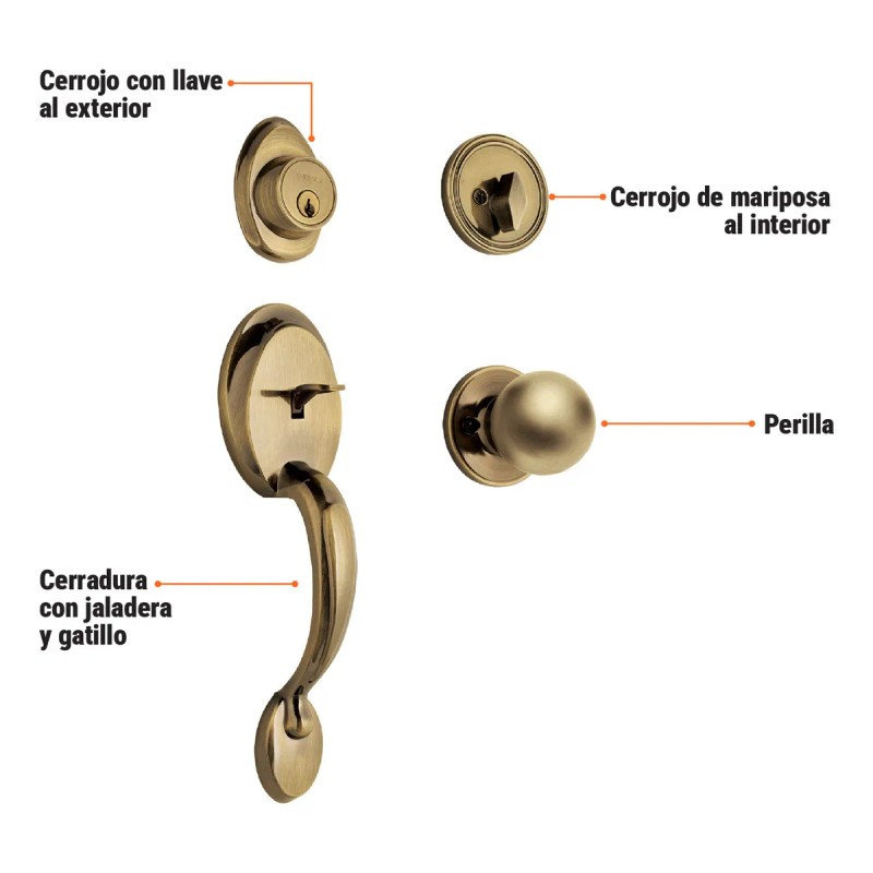 Cerradura para puerta abatible Hermex Basic CEP-21PJP derecha/izquierda acabado latón