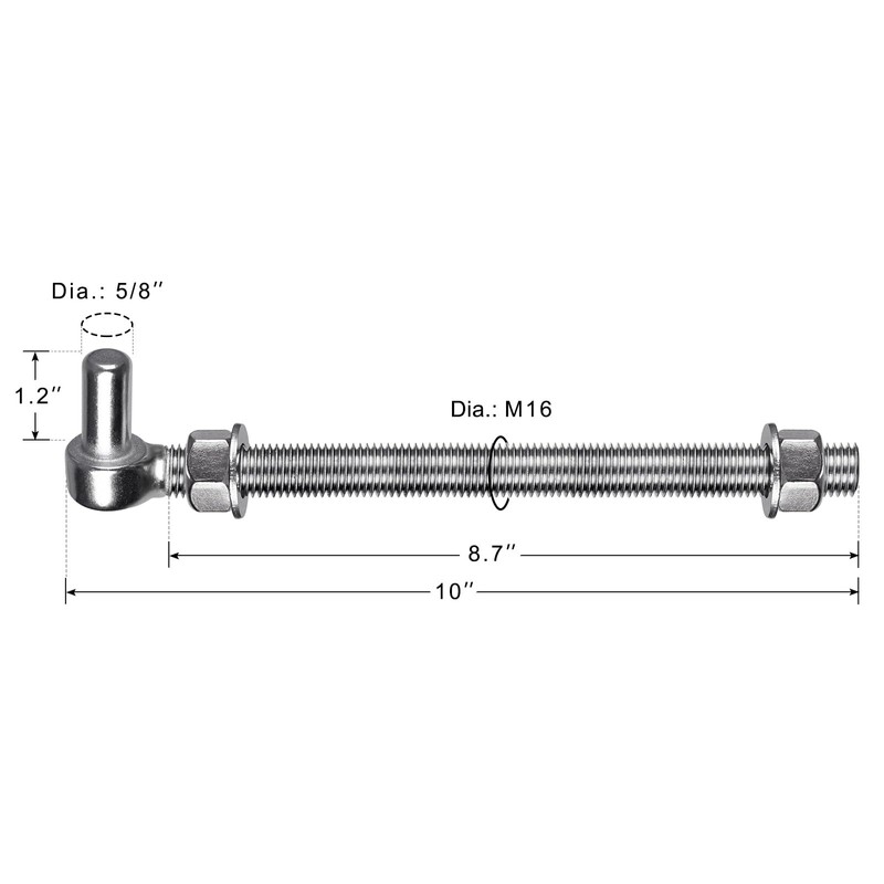 Insaga M16x 10'' J-Bolt Gate Hinge, 304 Stainless Steel J-Bolt