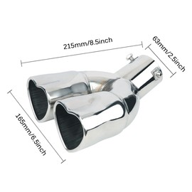 OtpOutopa Dual Exhaust Tip 2.5 inch Inlet, Universal Car Exhaust Pipe Modification Tail Throat Tail Pipe Stainless Steel Muffler Tip, Adjustable Heart Shaped Car Decoration (Curved,Silver)