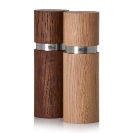 AdHoc MP410 Textura Pepper and Salt Mill Set, CeraCut® Ceramic Grinder, Natural Wood Oiled Oak, Light and Dark Stainless Steel