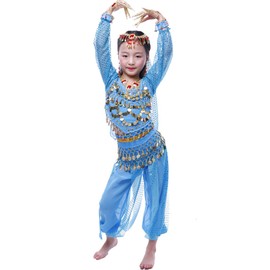 Girl Long Sleeve Belly Dance Costume All Accessories Sky Blue S