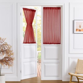 Tollpiz Small Sheer Door Curtain Closet Linen Textured Curtain Sheers Doorway Light Filtering Voile French Door Rod Pocket Curtains Patio Glass Doors, 25 x 40 inches Long, Burgundy Red, 1 Panel