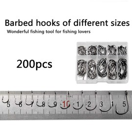 Cozlly Fishing Hooks, 200 Pieces Carbon Steel Fishing Hooks Set in 10 Sizes, Fishing Hooks with Barbs, Fishing Hooks with Eyelet, Fishing Accessories with Plastic Organiser Box (3# - 12#)