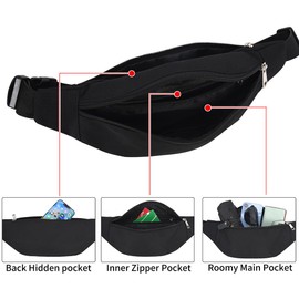 Bum Bag Waist Bag Men Women Small Belt Bag Sport Bum Hip Bag Men Women Waist Fanny Pack for Travel Hiking Dog Training Outdoor, black, Sports