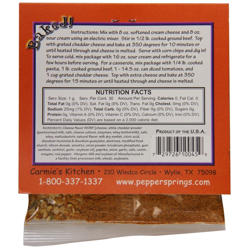 Pepper Springs Baked Chili Cheese Dip Mix, 1.0 Ounce