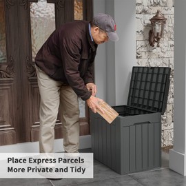 Flamaker Deck Box 31 Gallon Waterproof Resin Storage Box with Lid Indoor Outdoor Delivery Box Storage Bin for Patio Cushions (Grey)