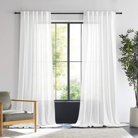 White Linen Curtains 120 Inches Long for Living Room Back Tab Pocket Semi Sheer Extra Long Floor Curtains Panels Light Reducing Modern Farmhouse Aesthetic Neutral Drapes for Dining Room 50x120