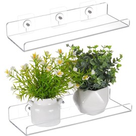 FINGERINSPIRE 2 Pack Self Adhesive Backing Window Shelf for Plants Clear Acrylic Plant Shelves Window Sill Extender for Plant Floating Shelves for Indoor Flowers Pots Succulents