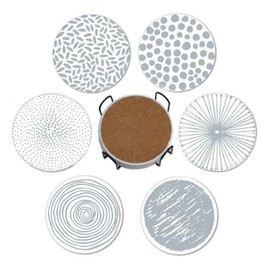 6Pcs Drink Coasters with Iron Holder, Cork Base, Ceramic Round Coaster for All Cups, Durable and Stylish Home Gift, 4 Inches