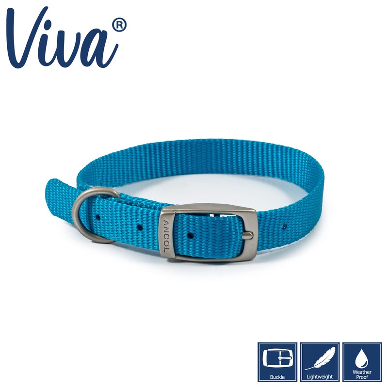Ancol Viva Lightweight Weatherproof Safe Blue Dogs Buckle Collar Pet
