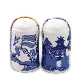 Set of 2 Blue Willow Salt and Pepper Shakers Ceramic Classic English Cruet Pots