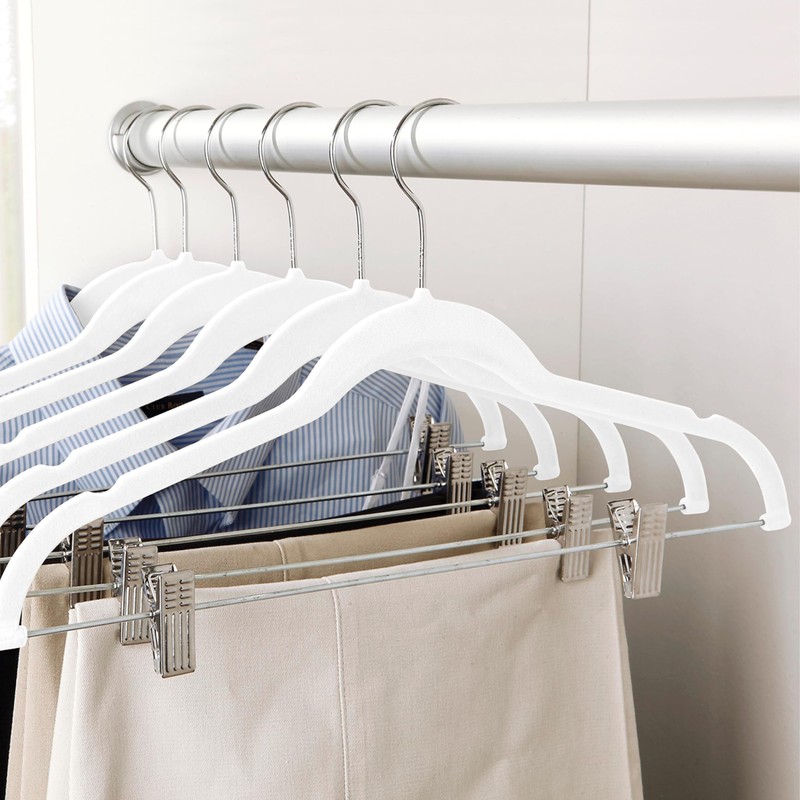 Simplify 6 Pack Velvet Hangers with Clips in White