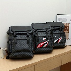 Shark Mouth Backpack PU Leather Laptop Backpack Multi-Functional Large Capacity College Bag Leisure Travel Bag - Color: 1