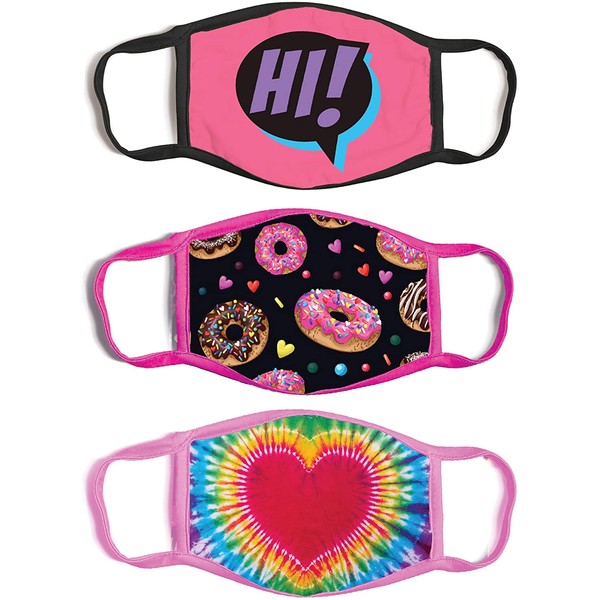 ABG Accessories 3-Pack Kid Fashionable Germ Protection, Reusable Fabric Face Mask Age, Donuts, Girls 4-14