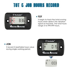 Runleader Digital Hour Meter,Vibration Activated,Maintenance Reminder,Resettable Job Timer,User Lock Shutdown,Use for Generator Marine ATV Lawn Mower Motor That vibrates at Work (Black)