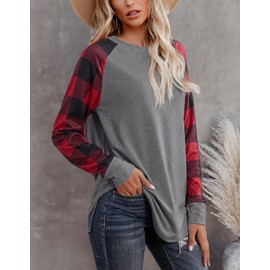 Aifer Shirts for Women Buffalo Plaid Raglan Sleeve Spring Tops 2025 Fashion Outfits Tunic Cute Casual Clothing Work Daily