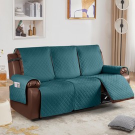 KinCam Waterproof Recliner Sofa Cover, Non-Slip Reclining Couch Covers for 3 Seat, Recliner Couch Cover Furniture Protector with Elastic Straps for Pets, Kids, Peacock Blue