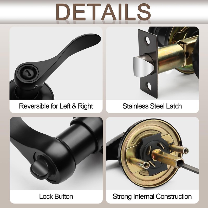 Sopoby 6 Pack Matte Black Door Handles Privacy Door Levers,