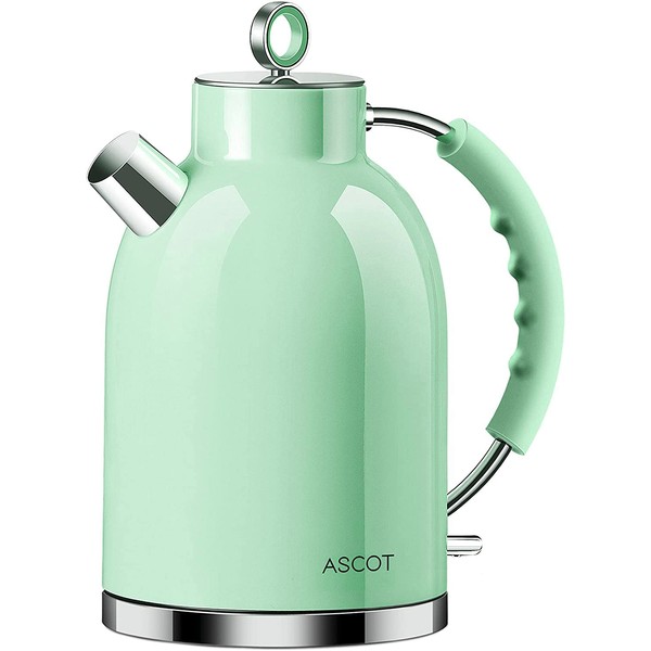 ASCOT Stainless Steel Electric Tea Kettle, 1.7QT, 1500W, BPA-Free, Cordless, Automatic Shutoff, Fast Boiling Water Heater - Green