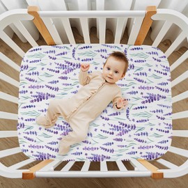 KICPOAY Fitted Crib Sheets Lavender Purple Stretchy Portable Playard Sheets for Baby Toddler, Breathable Soft Mini Crib Mattress 39 x 27 in for Boys and Girls