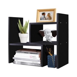 TY ARTS & CULTURE - Expandable Wood Desktop Storage Organizer Multipurpose Desk Bookshelf Case Display Shelf Rack Counter Top Bookcase for Office Home | Black