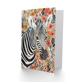 Artery8 Greeting Card Zebra in Wildflower Meadow Floral Watercolour for Her Woman Birthday Card