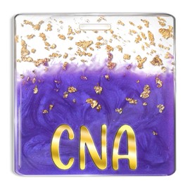 SEEVOR CNA Badge Buddy Card Gold Foil Pearlescent Horizontal Badge Identification Tags for CNA Nurse (Purple CNA)