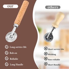 Pasta Cutter Wheel, XURJUMI Pastry Cutter Wheel Ravioli Crimper Cutter Wheel Stainless Steel with Wooden Handle Suitable for Home and Restaurant Kitchens