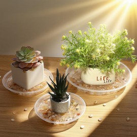 FUOAUYK 3 5 7 9 11 15 Inch Clear Plastic Plant Saucers for Indoors, 5 Pack Durable Plant Trays for Pots and Plant Water Catcher Tray with No Holes, Reusable Plastic Trays for Plants (5''-5Pack)