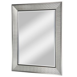 Head West Chrome Pave Textured Beveled Framed Wall Mounted Vanity Mirror, Accent Decorative Mirror for Wall Decor, Modern Bathroom Mirrors for Over Sink, Bedroom, Living Room, Entryway Hallway 29"x35"