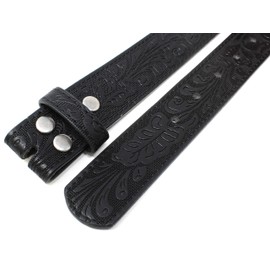 BC Belts Womens Leather Belt Strap with Embossed Western Scrollwork 1.25" Wide with Snaps, Black, Medium (30-32)