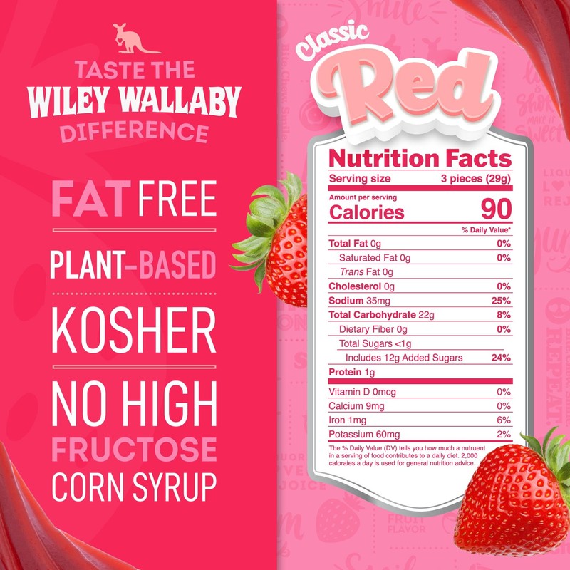 Wiley Wallaby Classic Red Strawberry Licorice Candy, Soft & Chewy,10oz,1Pk