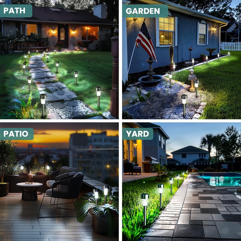 GIGALUMI 24 Pack Solar Path Lights Outdoor,Solar Lights Outdoor Waterproof,Stainless