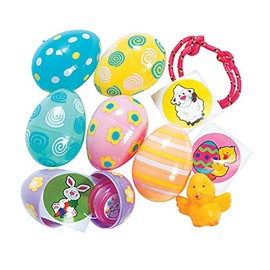 Fun Express - Pastel Toy Filled Prnted Eggs (2dz) for Easter - Party Supplies - Pre - Filled Party Favors - Pre - Filled Plastic Containers - Easter - 24 Pieces