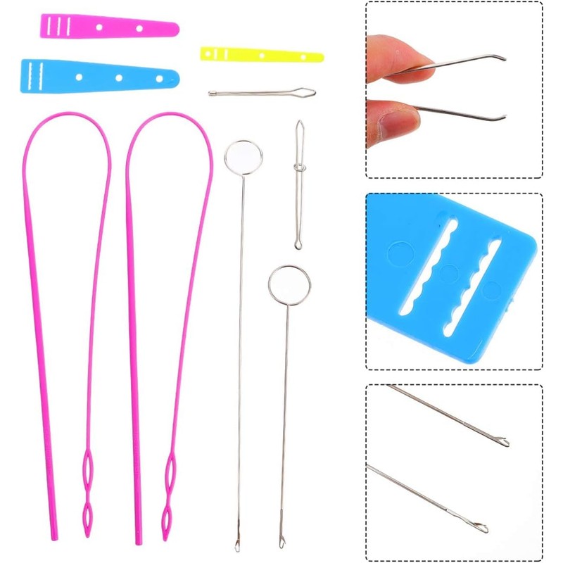 Hsthe Sea 9Pcs Drawstring Threader Plastic Bodkin Threader Sewing Loop