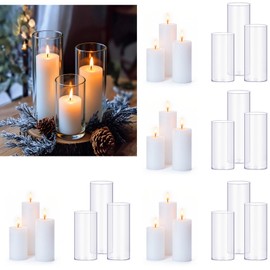 PNJHDZ 24 Pcs White Pillar Candles and Glass Candle Holders Cylinder Candle Vases for Pillar Candles Hurricane Candle Holders Set for Wedding Party, Event, Home Office Decor