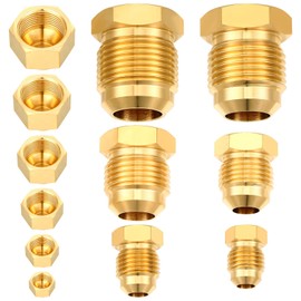 MorningRo 6 Pcs Brass Flare Plug SAE 45 Degree Flare Tube Fitting Seal Plugs 6 Pcs Brass Flare Cap Assortment Kits for 1/4" 5/16" 3/8" 1/2" 5/8" 3/4" Tube OD 6 Sizes Set