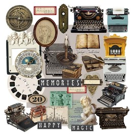 CATaireen Vintage Junk Journal Items Kit Pre Cut Paper Cards Cutout Cardstock Art Aesthetic Decor Hollow Out Craft Elements Small Embellishments Supplies for Adults Scrapbook Pack (Typewriter)