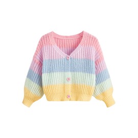 GORGLITTER Girl's Button Down Colorful Cardigan Open Front Knit Cute Long Sleeve Sweater Fall Fashion Trendy 2025 Pink 5T