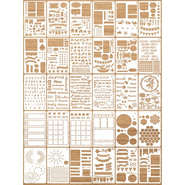 30 Pieces Journal Stencils Plastic Planner Stencils Ultimate Productivity Journal