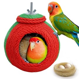 Acsist Bird Nest,Parrot Breeding House,Parakeet Natural Coconut Shell Hut,Hanging Budgie Nesting House with Coconut Fiber,Cockatiel Bed for Conure Lovebird Finch Birds